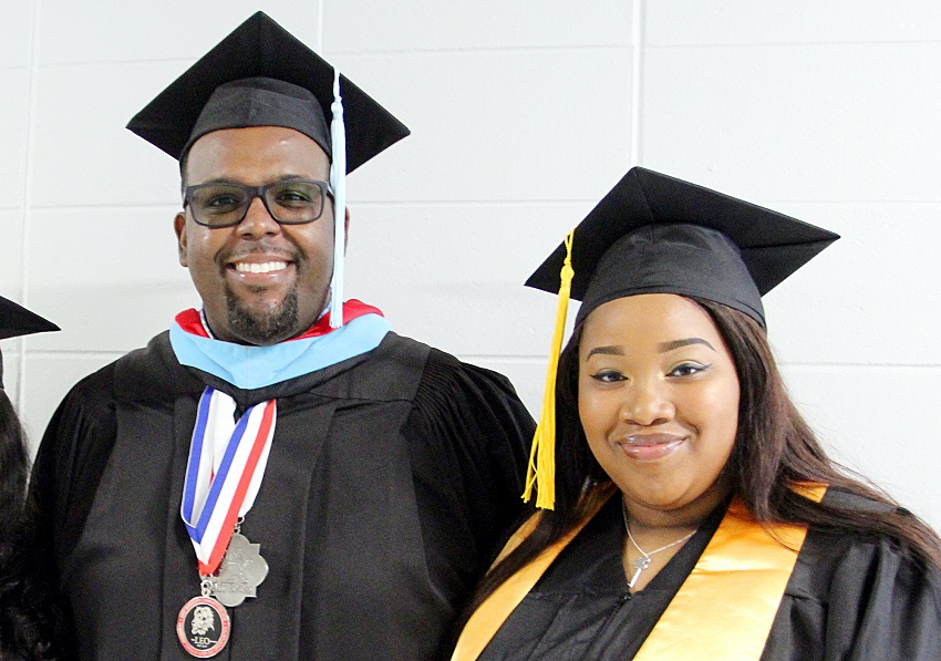 Jaykanze Bryant, at right, graduated from East Mississippi Community College May 4 and from Noxubee County High School May 24. She is pictured here at EMCC’s graduation ceremony on the Scooba campus with EMCC Associate Dean of Instruction James Rush. Jaykanze Bryant, at right, graduated from East Mississippi Community College May 4 and from Noxubee County High School May 24. She is pictured here at EMCC’s graduation ceremony on the Scooba campus with EMCC Associate Dean of Instruction James Rush.